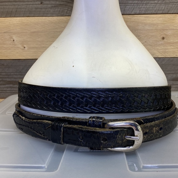 Cabela's Other - Cabela’s black leather braided tooled leather belt distressed size 46 brass